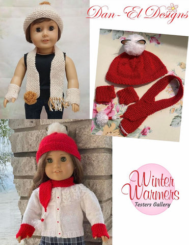 Dan-El Designs Knitting Winter Warmers 18 inch Doll Accessories Knitting Pattern Pixie Faire