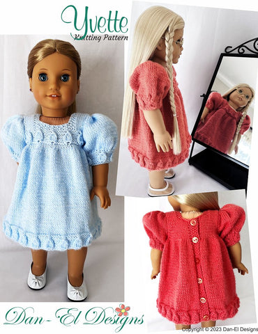 Dan-El Designs Knitting Yvette 18" Doll Clothes Knitting Pattern Pixie Faire