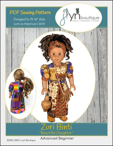 J Lyn Boutique 18 Inch Modern Zuri Binti 18" Doll Clothes Pattern Pixie Faire