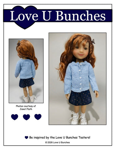Love U Bunches Knitting Basic Cardigan 15" Doll Clothes Knitting Pattern for Ruby Red Fashion Friends Pixie Faire