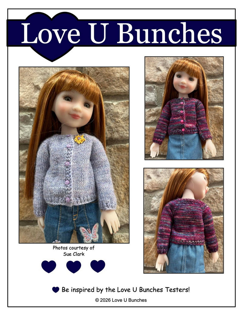 Love U Bunches Knitting Basic Cardigan 15" Doll Clothes Knitting Pattern for Ruby Red Fashion Friends Pixie Faire