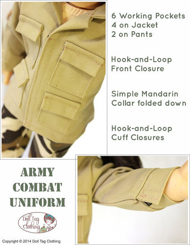 Doll Tag Clothing 18 Inch Modern Army Combat Uniform 18" Doll Clothes Pattern Pixie Faire