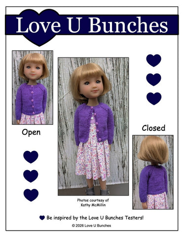 Love U Bunches Knitting Basic Cardigan 15" Doll Clothes Knitting Pattern for Ruby Red Fashion Friends Pixie Faire