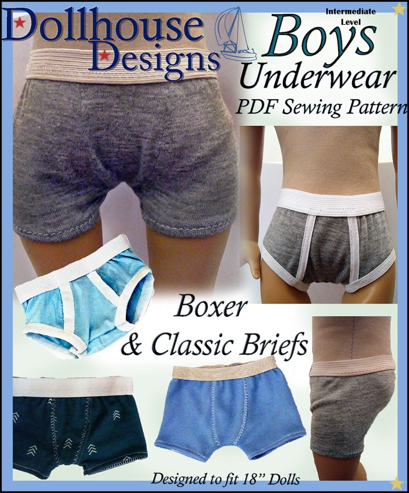 Dollhouse Designs Boys Underwear Doll Clothes Pattern 18 inch American Girl  Dolls