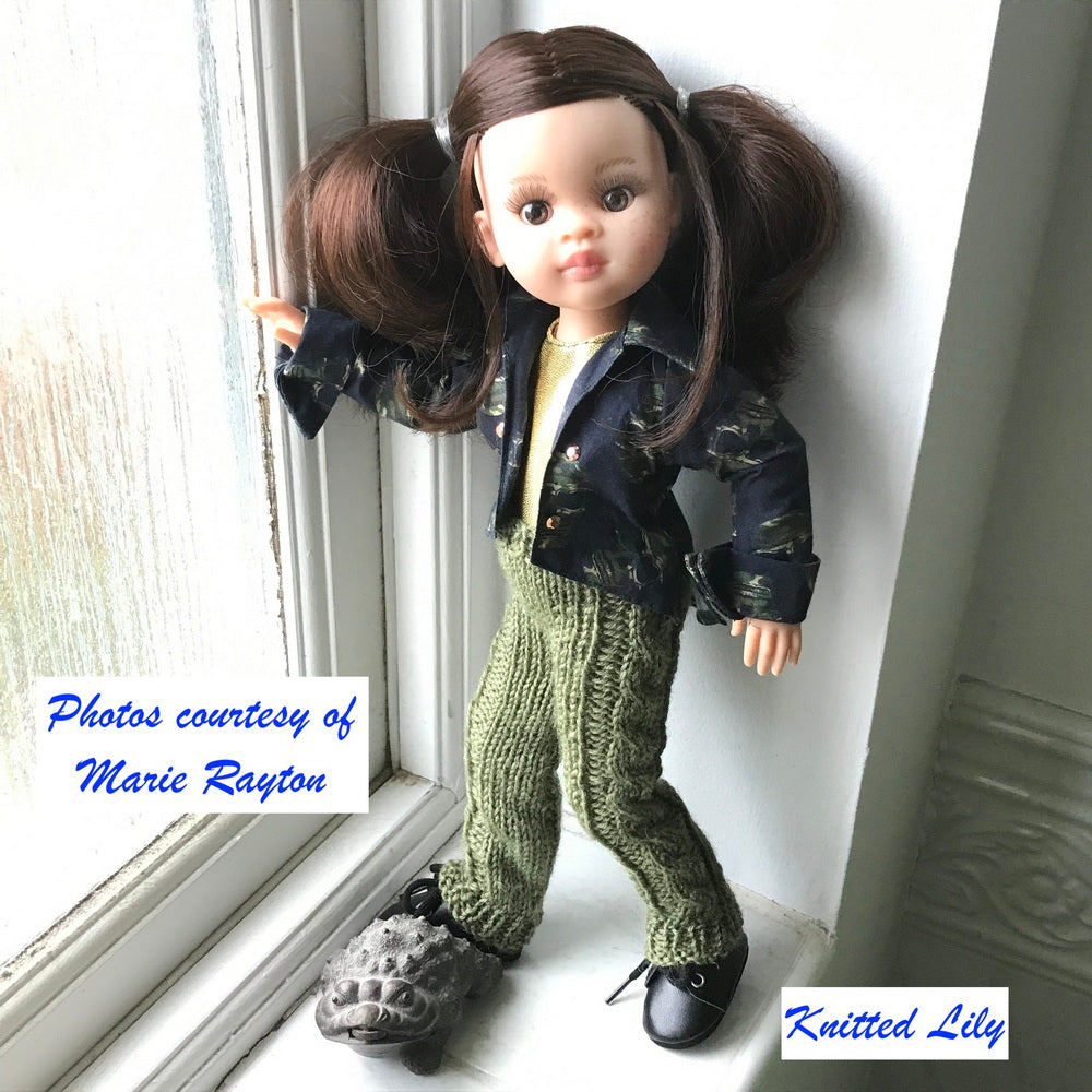 Knitted Lily Paola Reina Sea Wave Pants with Cables Knitting Pattern for 13" Paola Reina Dolls Pixie Faire