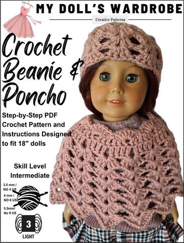 My Doll's Wardrobe Crochet Crochet Beanie & Poncho 18" Doll Clothes Crochet Pattern Pixie Faire