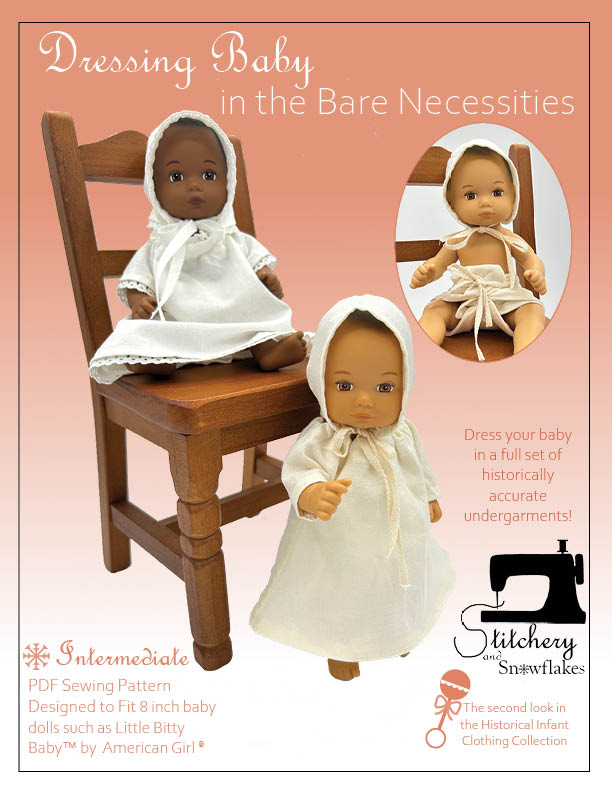 Stitchery By Snowflake 8" Baby Dolls Dressing Baby... in the Bare Necessities Doll Clothes Pattern for 8" Baby Dolls Pixie Faire