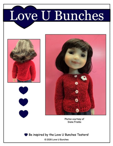 Love U Bunches Knitting Basic Cardigan 15" Doll Clothes Knitting Pattern for Ruby Red Fashion Friends Pixie Faire