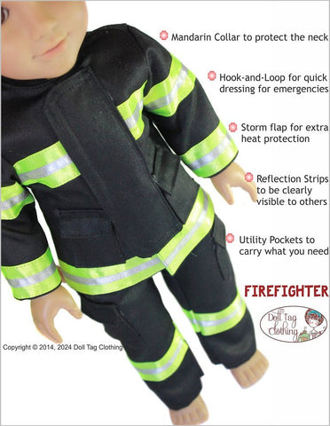 Doll Tag Clothing 18 Inch Modern Firefighter Outfit 18" Doll Clothes Pattern Pixie Faire