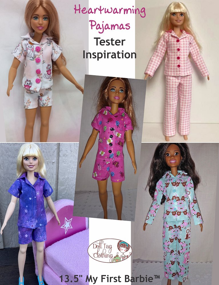 Doll Tag Clothing Heartwarming Pajamas for 13.5 inch Fashion Dolls such as  My First Barbie™