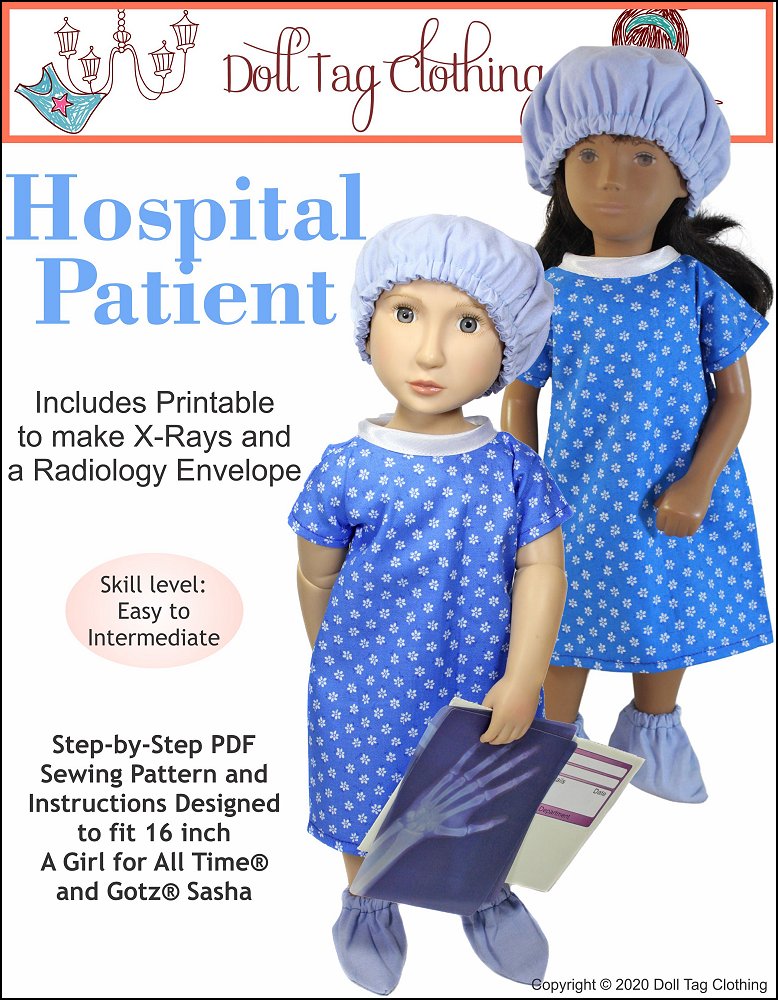 Doll Tag Clothing A Girl For All Time Hospital Patient Doll Clothes Pattern for 16" A Girl For All Time® Dolls Pixie Faire