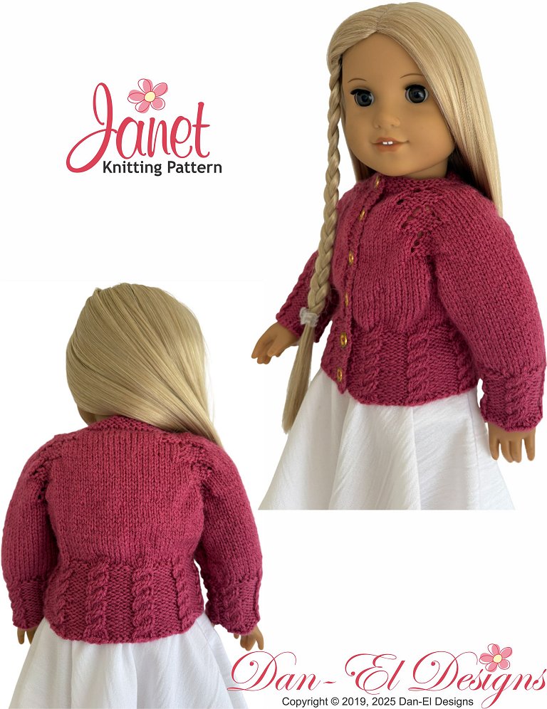 Dan-El Designs Knitting Janet 18" Doll Knitting Pattern Pixie Faire