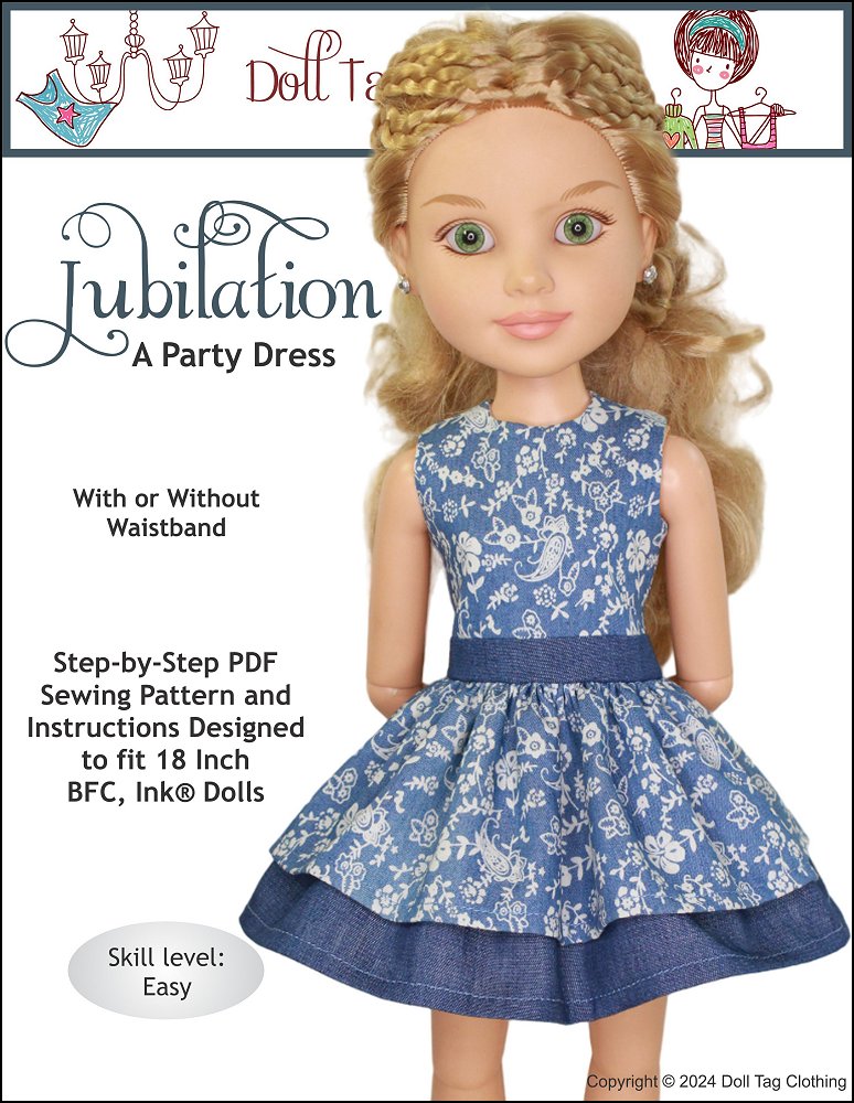 Doll Tag Clothing BFC Ink Jubilation Party Dress Doll Clothes Pattern for BFC, Ink Dolls Pixie Faire