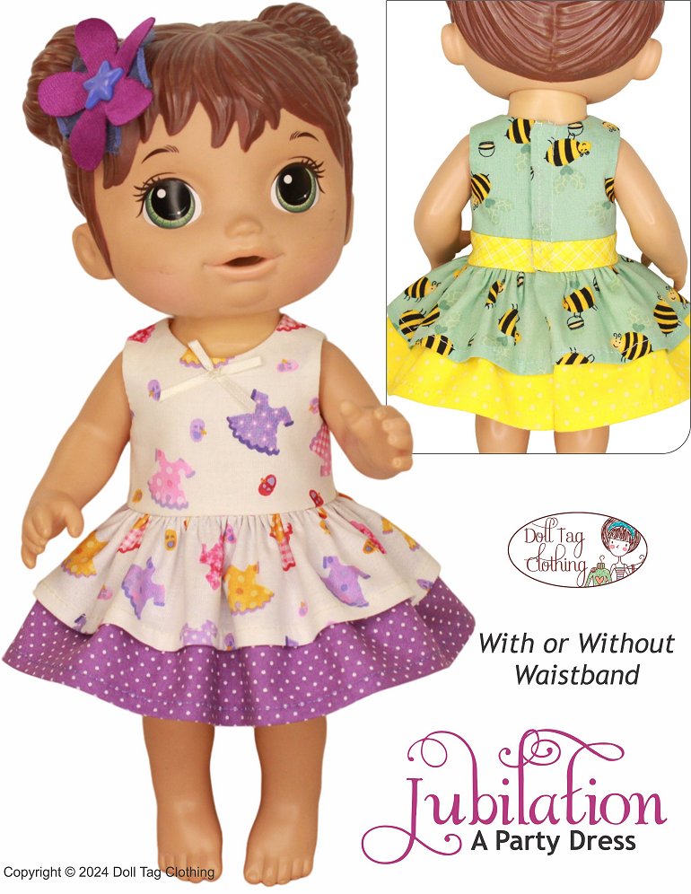 Doll Tag Clothing Baby Alive Doll Jubilation Party Dress Pattern for 12-13" Baby Alive Dolls Pixie Faire