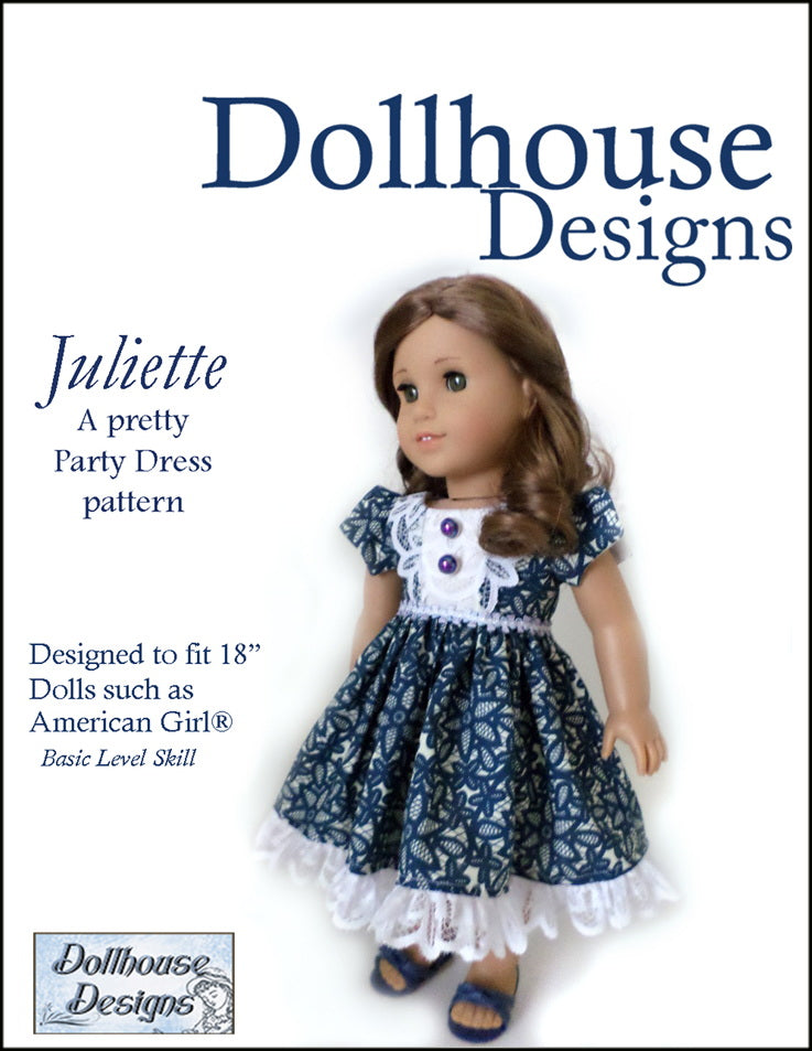 Dollhouse Designs 18 Inch Historical Juliette Party Dress 18" Doll Clothes Pattern Pixie Faire