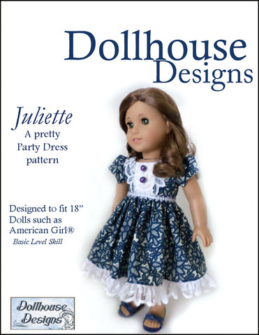 Dollhouse Designs 18 Inch Historical Juliette Party Dress 18" Doll Clothes Pattern Pixie Faire