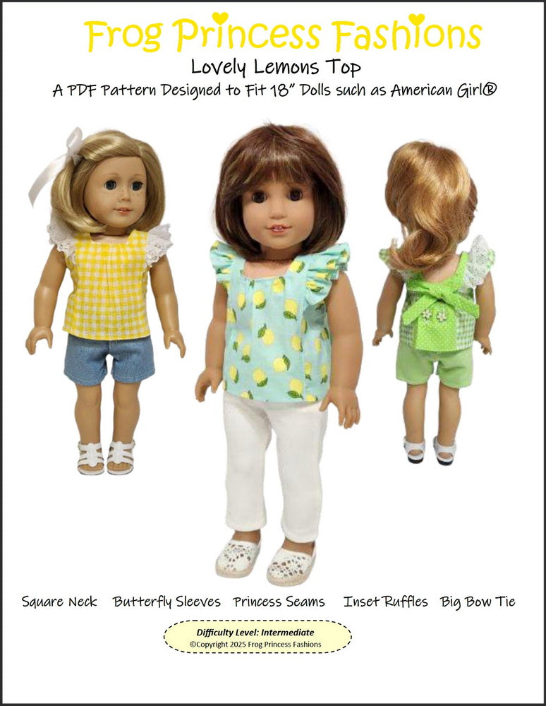 Frog Princess Fashions 18 Inch Modern Lovely Lemons Top 18" Doll Clothes Pattern Pixie Faire