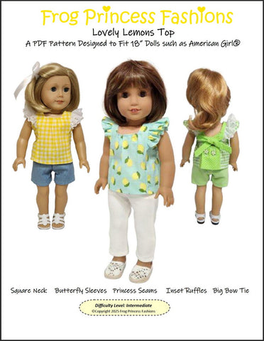Frog Princess Fashions 18 Inch Modern Lovely Lemons Top 18" Doll Clothes Pattern Pixie Faire