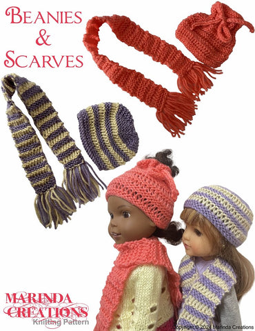 Marinda Creations Knitting Beanies and Scarves 14-15" Doll Clothes Knitting Pattern Pixie Faire