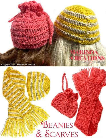 Marinda Creations Knitting Beanies and Scarves 18" Doll Clothes Knitting Pattern Pixie Faire