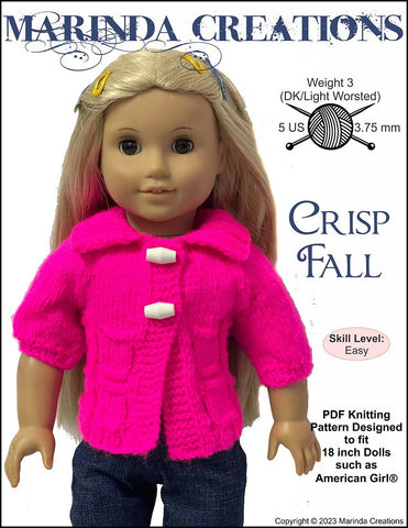 Marinda Creations Knitting Crisp Fall 18" Doll Clothes Knitting Pattern Pixie Faire