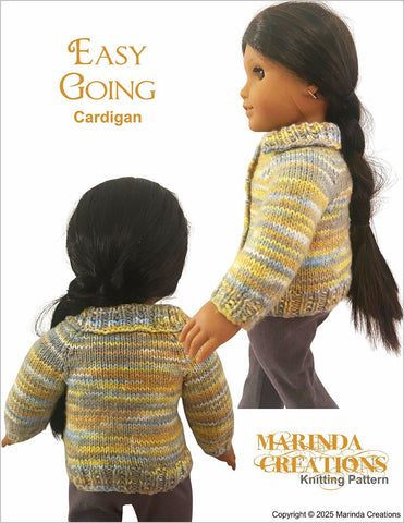 Marinda Creations Knitting Easy Going Cardigan 18" Doll Clothes Knitting Pattern Pixie Faire
