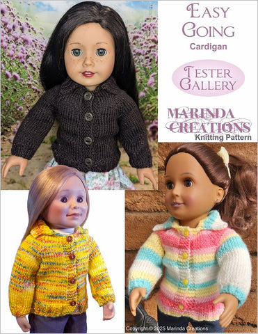 Marinda Creations Knitting Easy Going Cardigan 18" Doll Clothes Knitting Pattern Pixie Faire