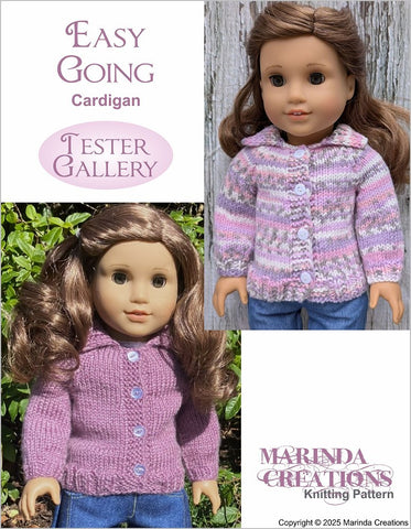 Marinda Creations Knitting Easy Going Cardigan 18" Doll Clothes Knitting Pattern Pixie Faire