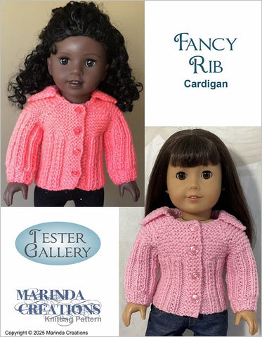 Marinda Creations Knitting Fancy Rib Cardigan 18" Doll Clothes Knitting Pattern Pixie Faire