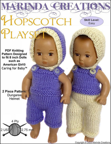 Marinda Creations 8" Baby Dolls Hopscotch Playset 8" Baby Doll Clothes Knitting Pattern Pixie Faire