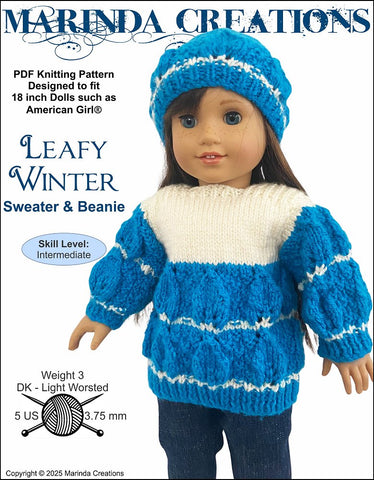 Leafy Winter Sweater and Beanie 18" Doll Clothes Knitting Pattern