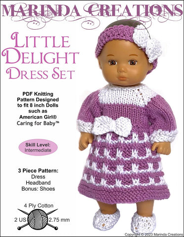 Marinda Creations 8" Baby Dolls Little Delight Dress Set 8" Baby Doll Clothes Knitting Pattern Pixie Faire