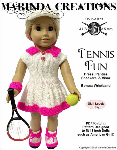 Marinda Creations Knitting Tennis Fun 18" Doll Knitting Pattern Pixie Faire