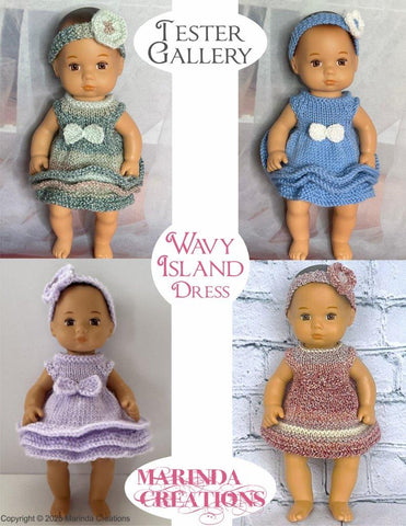 Marinda Creations Knitting Wavy Island Dress Set Doll Knitting Pattern for 8" Baby Dolls Pixie Faire