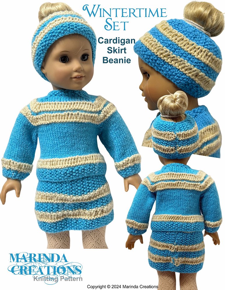 Marinda Creations Knitting Wintertime Skirt Set 18" Doll Clothes Knitting Pattern Pixie Faire