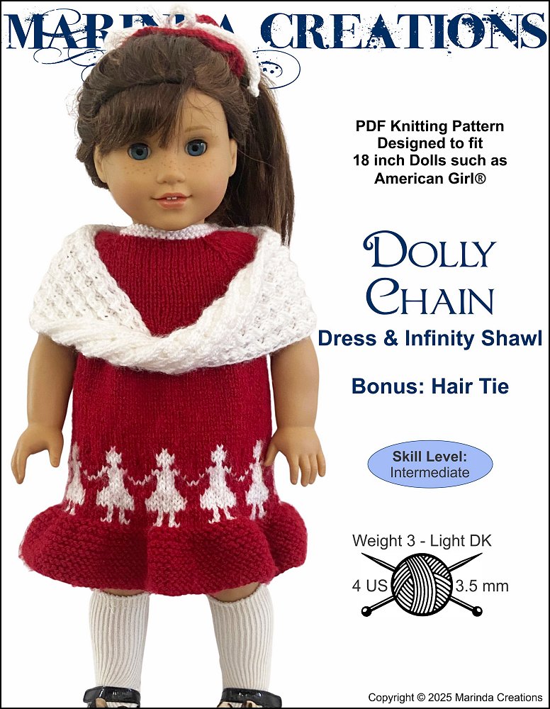 Marinda Creations Knitting Dolly Chain 18" Doll Clothes Knitting Pattern Pixie Faire