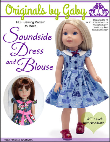Originals by Gaby WellieWishers Soundside Dress and Blouse 14.5-15" Doll Clothes Pattern Pixie Faire