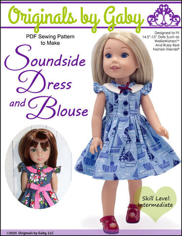 Originals by Gaby WellieWishers Soundside Dress and Blouse 14.5-15" Doll Clothes Pattern Pixie Faire