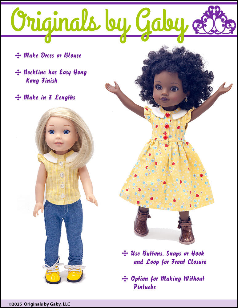 Originals by Gaby WellieWishers Soundside Dress and Blouse 14.5-15" Doll Clothes Pattern Pixie Faire