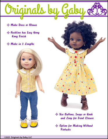 Originals by Gaby WellieWishers Soundside Dress and Blouse 14.5-15" Doll Clothes Pattern Pixie Faire