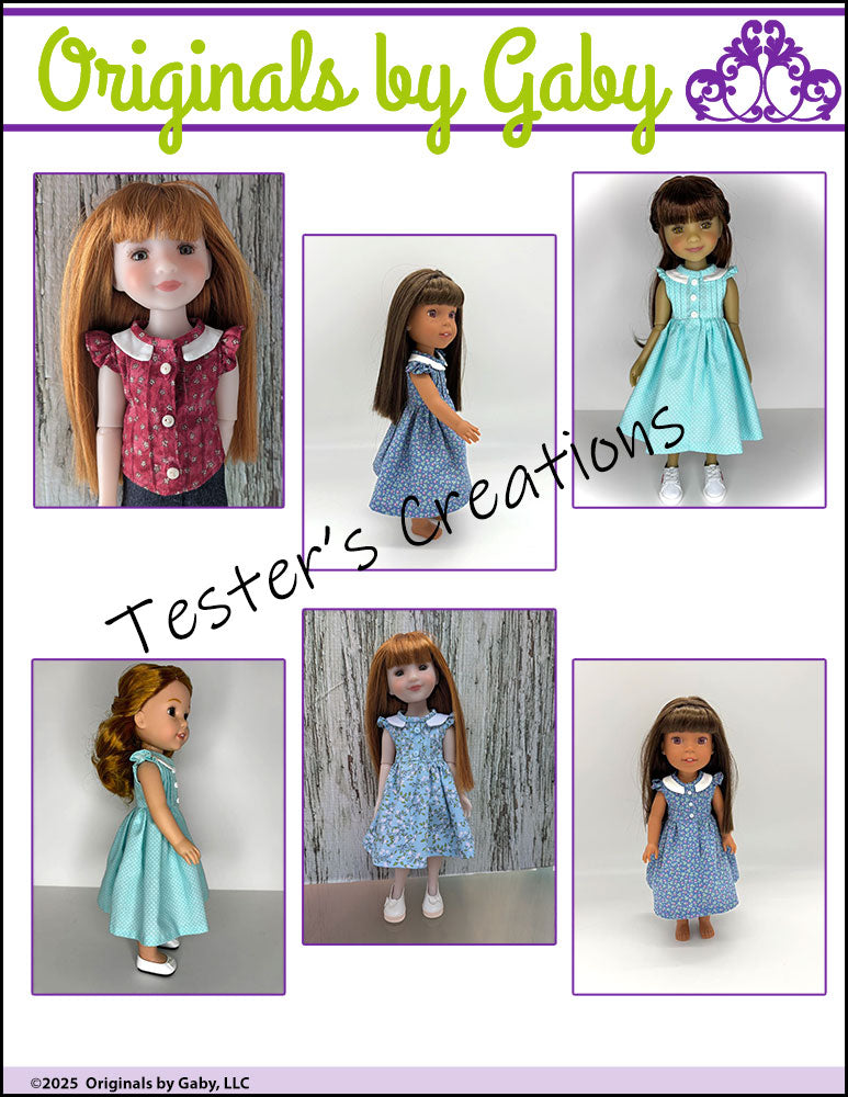 Originals by Gaby WellieWishers Soundside Dress and Blouse 14.5-15" Doll Clothes Pattern Pixie Faire