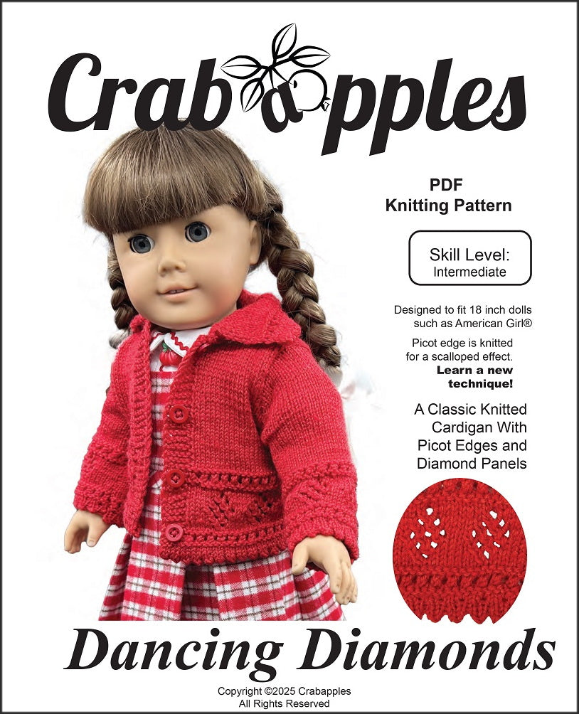 Crabapples Knitting Dancing Diamonds 18" Doll Clothes Knitting Pattern Pixie Faire