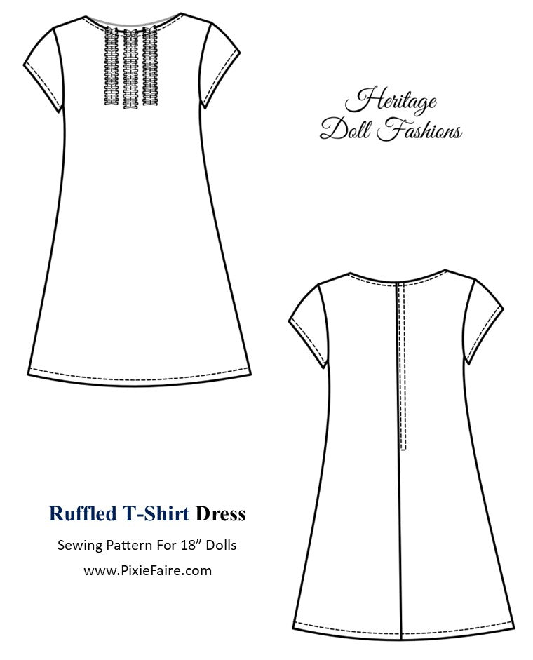 PF House Brand 18 Inch Modern Ruffled T-Shirt Dress 18" Doll Clothes Pattern Pixie Faire