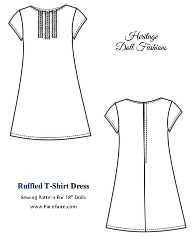 PF House Brand 18 Inch Modern Ruffled T-Shirt Dress 18" Doll Clothes Pattern Pixie Faire