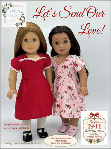 Eighteen Cotton Lane 18 Inch Historical Let's Send Our Love! 18" Doll Clothes Pattern Pixie Faire
