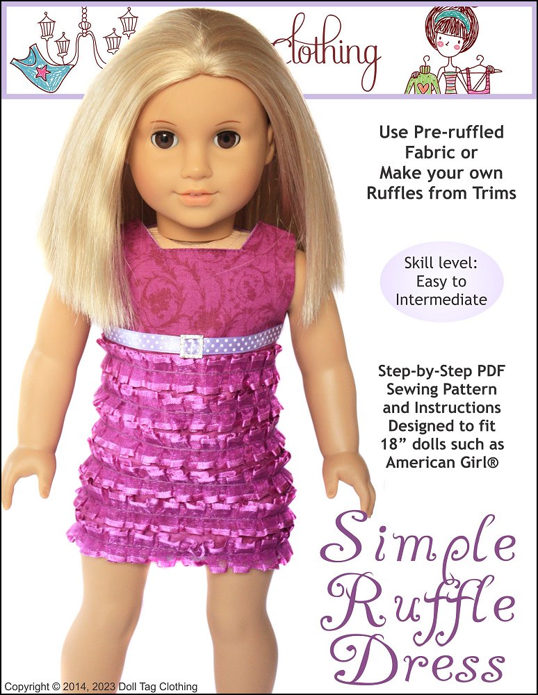 Doll Tag Clothing 18 Inch Modern Simple Ruffle Dress 18" Doll Clothes Pattern Pixie Faire