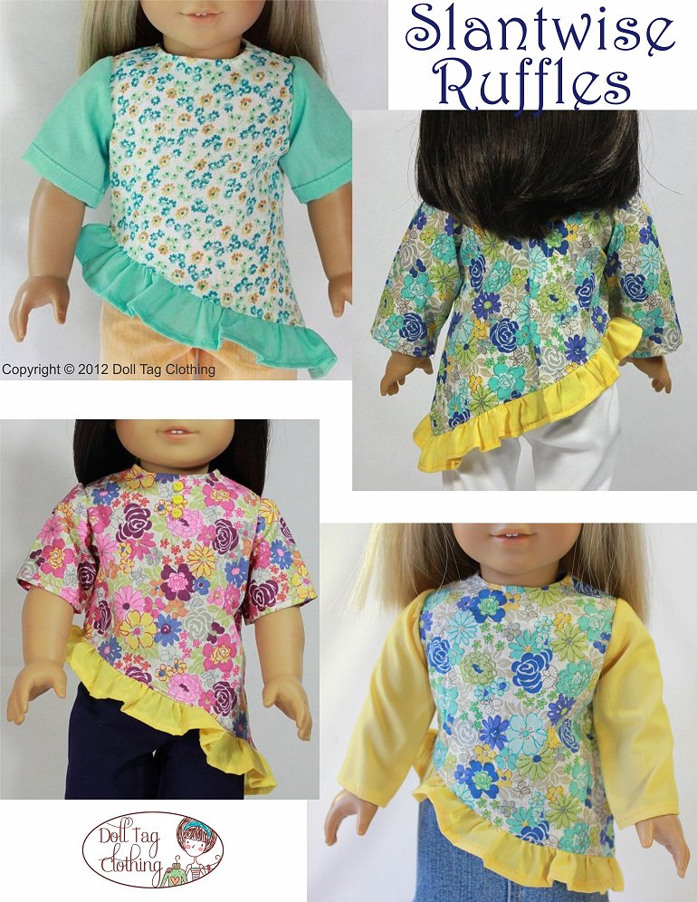 Doll Tag Clothing 18 Inch Modern Slantwise Ruffles Top 18" Doll Clothes Pattern Pixie Faire