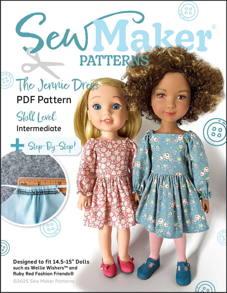 Sew Maker Patterns Ruby Red Fashion Friends The Jennie Dress 14.5-15" Doll Clothes Pattern Pixie Faire