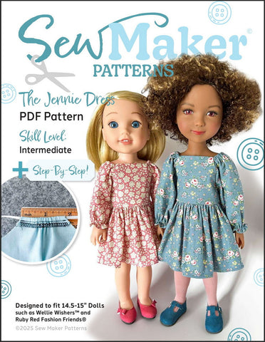 Sew Maker Patterns Ruby Red Fashion Friends The Jennie Dress 14.5-15" Doll Clothes Pattern Pixie Faire