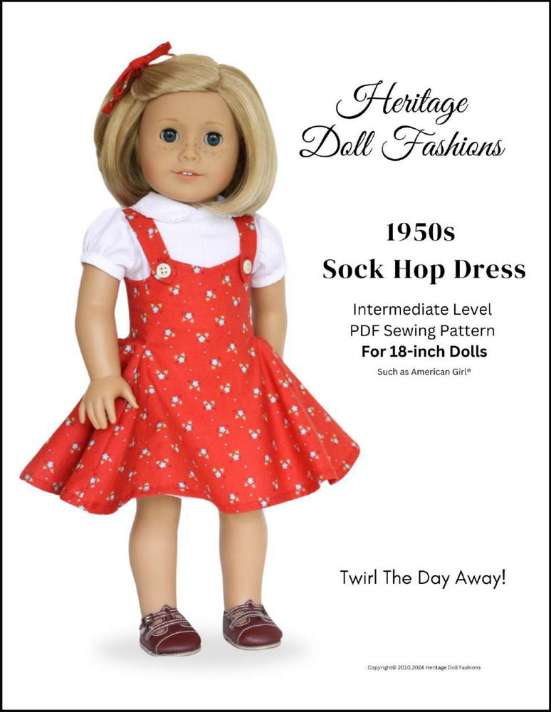 1950's Sock Hop Dress 18 inch Doll Clothes Pattern PDF Download